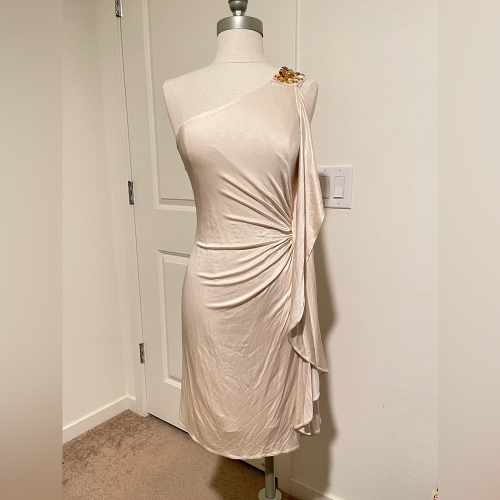 BCBGMaxAzria Beige One Shoulder Dress